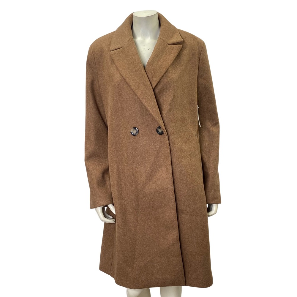 DKNY Classic Camel Double Breasted Fashion Coat Womens Outerwear L NWT